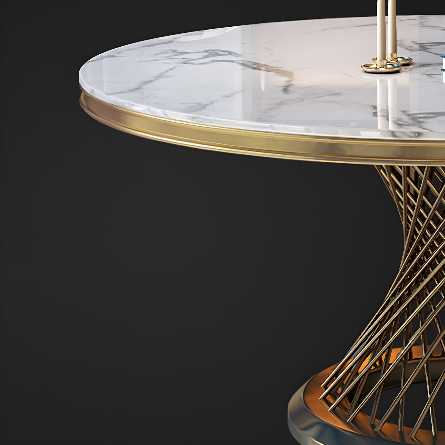 Round White Marble Modern Dining Table with Gold Steel Pedestal Base - image 8