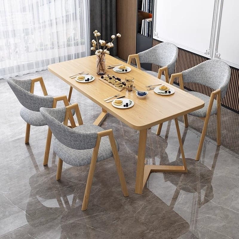 Dining Table Set with Sleighing Recycled Wood Fixed Table and Padded Chair with Back and Armrest, 5-piece - image 3