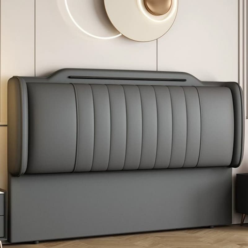 Modish No Distressing Timber Panel Headboard with Rectangle Shape for Full Bed, Featuring Sponge Upholstery and Standard Height