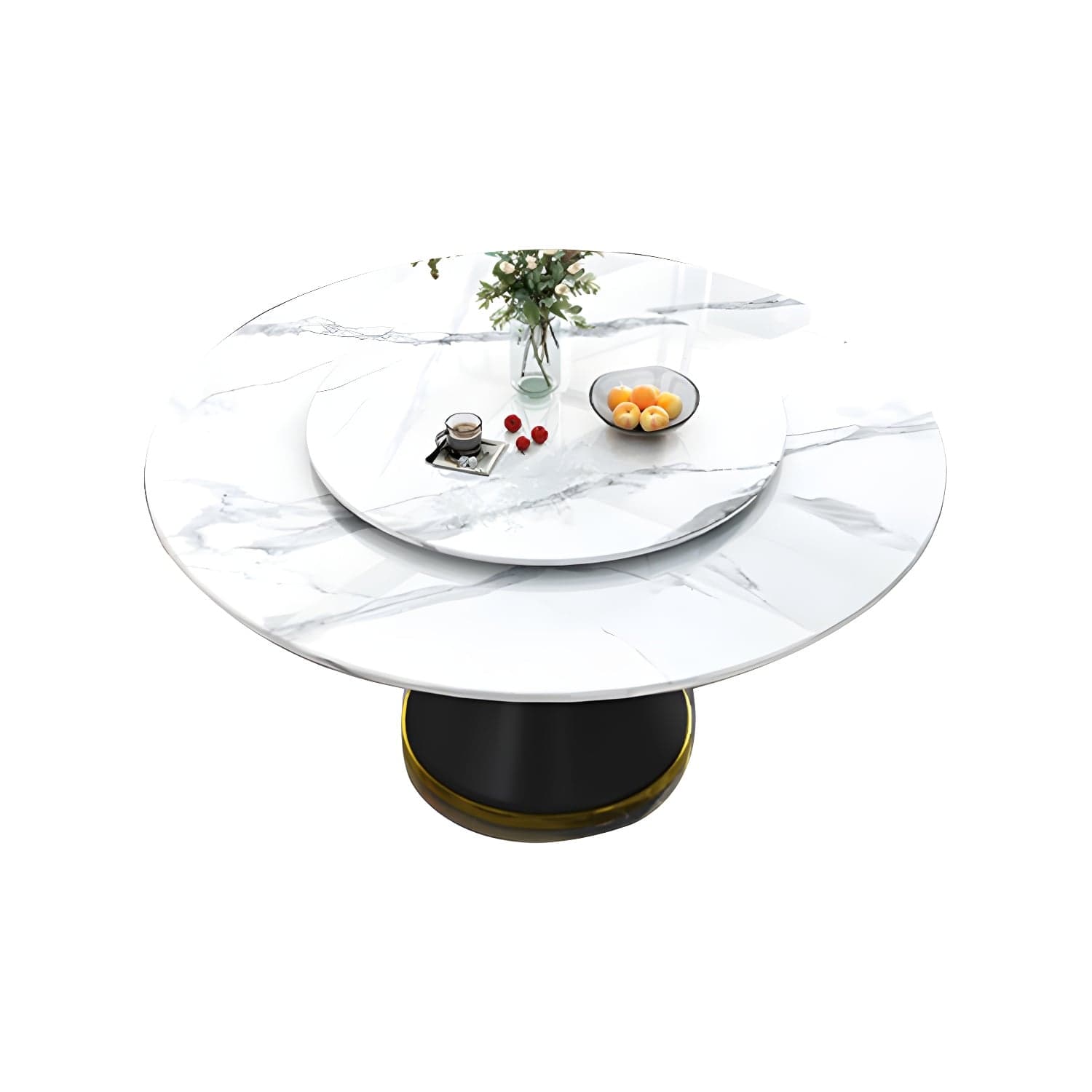 Stone Modern Round Dining Table with Black Steel Pedestal Base and Lazy Susan - image 3