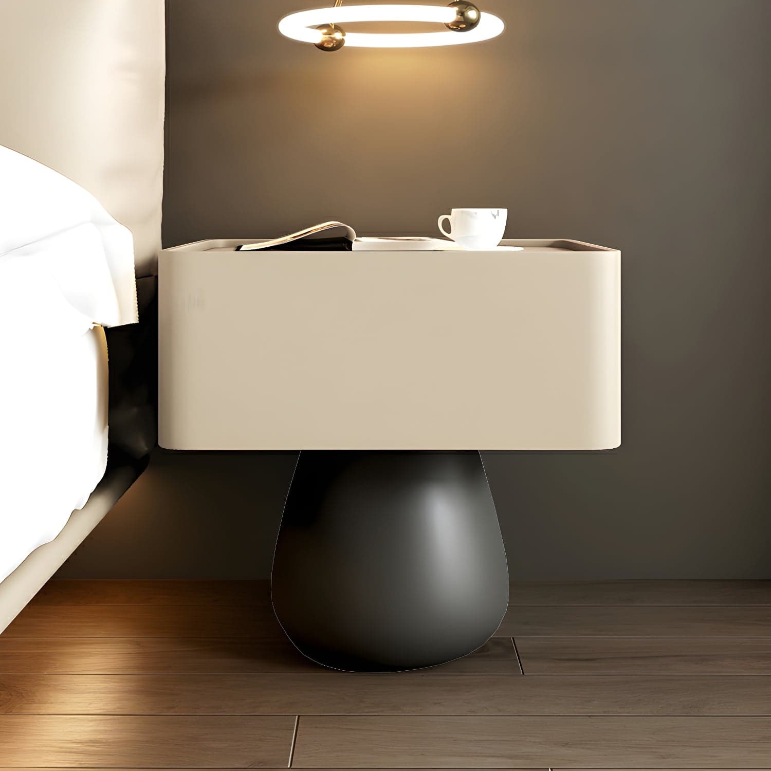 Modern Light Wood Drawer Nightstand with Faux Leather Countertop - image 4
