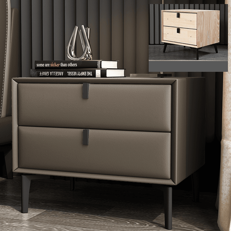 Stylish 2 Tiers Nightstand With Drawer Storage and Artificial Leather Countertop - image 7