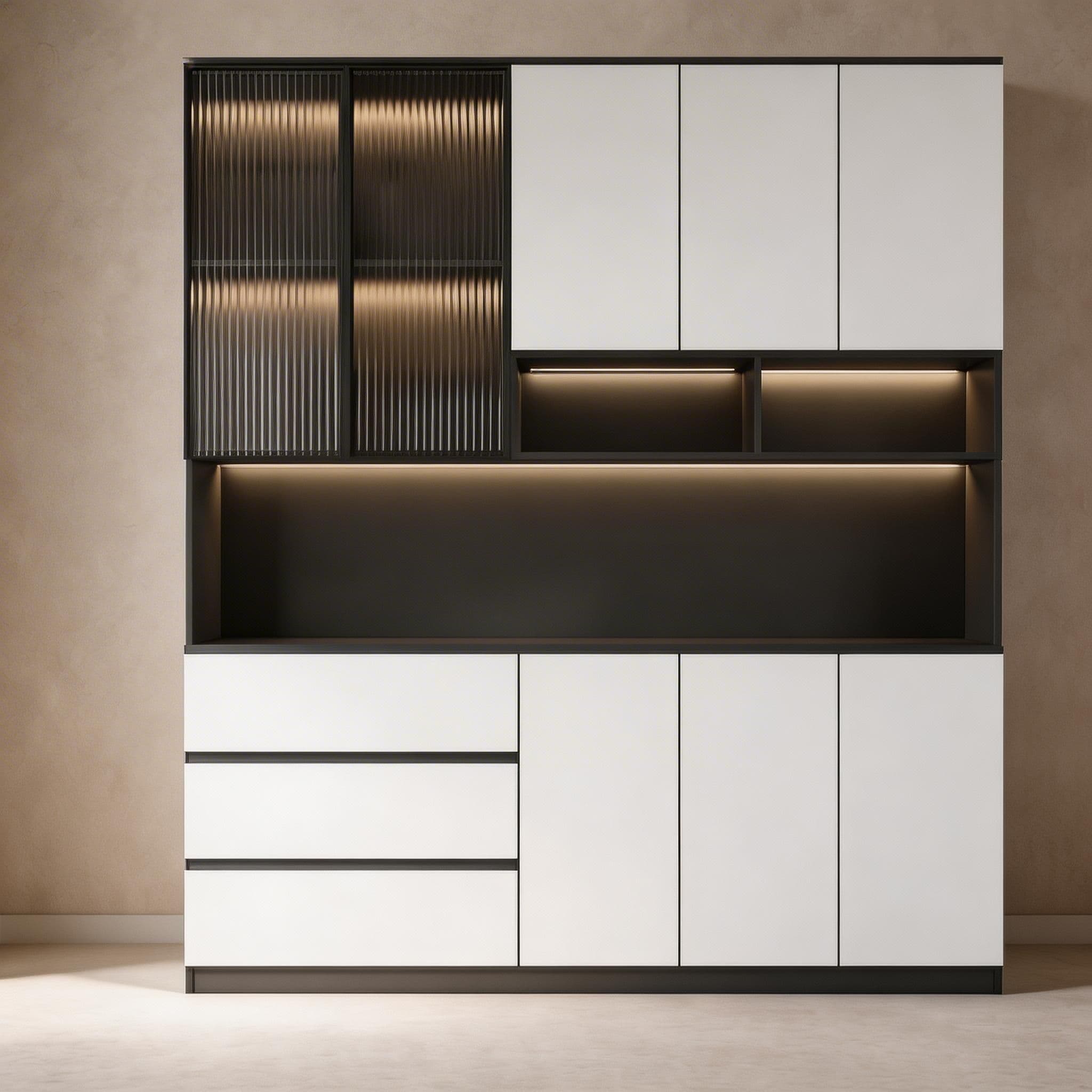 Trendy Sideboard with 3 Drawers, Cupboard, Wide/Standard/Narrow Sizes, 2/1 Shelves, Cabinets, and Glass-panel Door - image 22