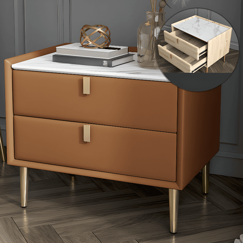 Organic Modern Nightstand With Drawer Organization Featuring 2 Drawers, Stone Countertop, and Leg - image 7