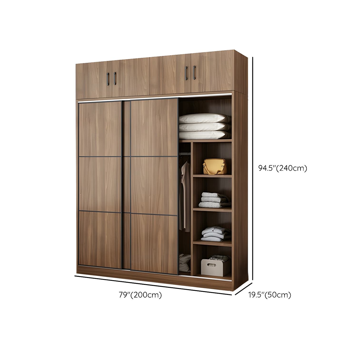 Non-Adjustable Traditional Brown Wood Wardrobe Armoire with Sliding Doors & Soft Close Drawers - image 20