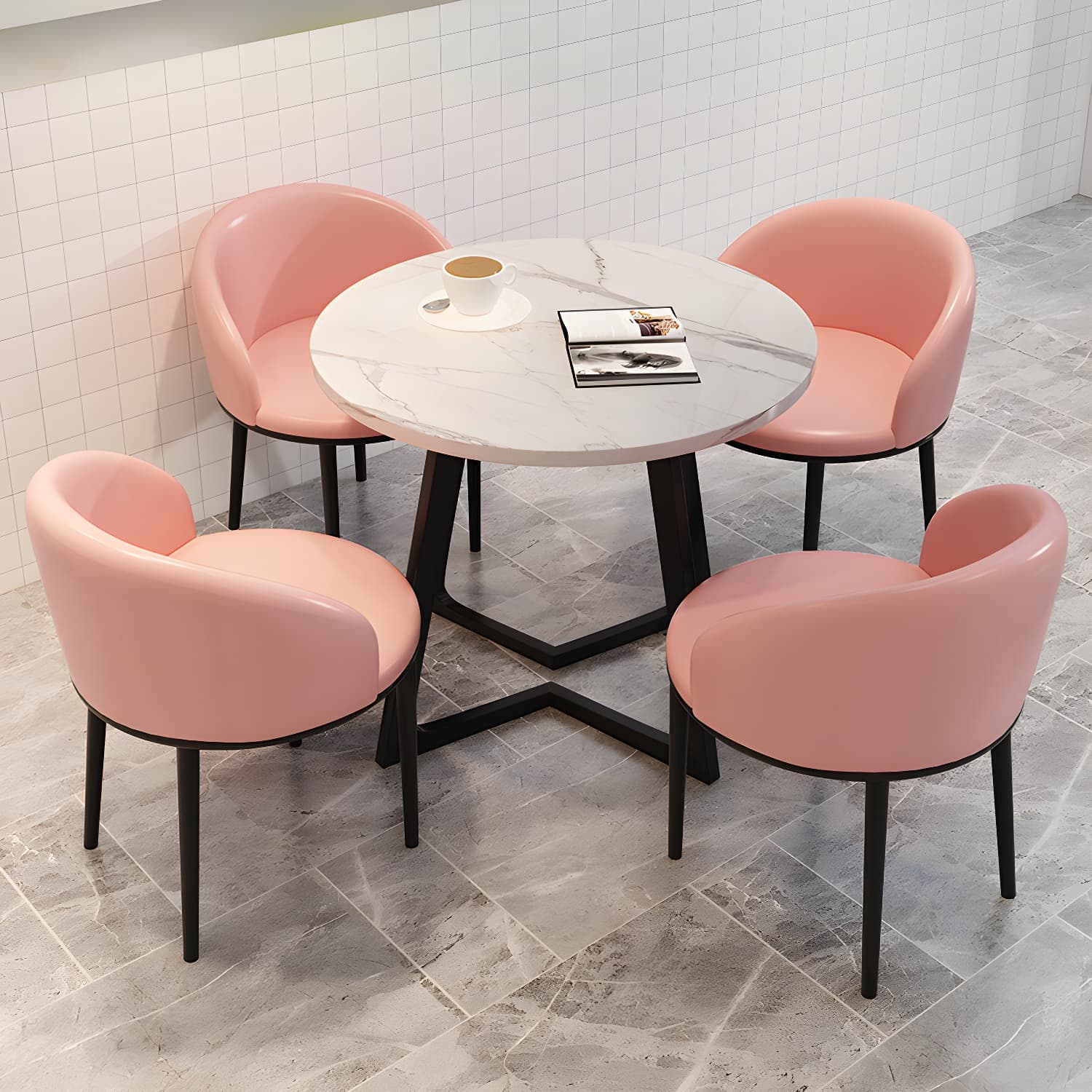 5 Piece Round Shape Contemporary Dining Room Chair and Table Set - image 7