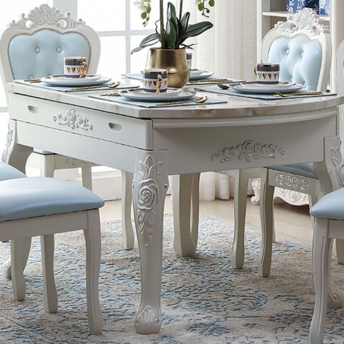Victorian Dining Room Set Standard Height with Rectangle Top 4 Legs Base Dining Furniture - image 15