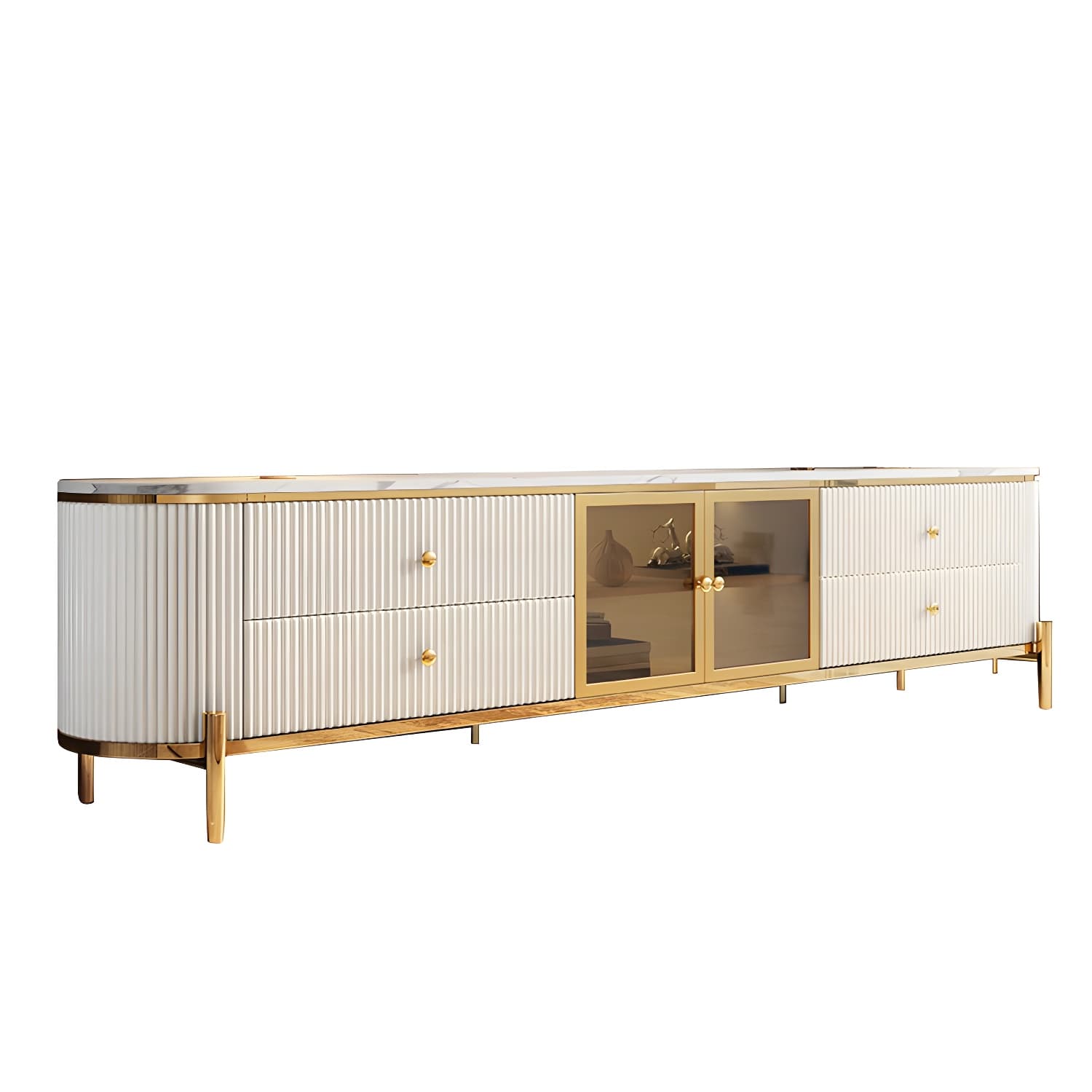 Modern TV Media Console Stone TV Stand Console with 4 Drawers - image 7