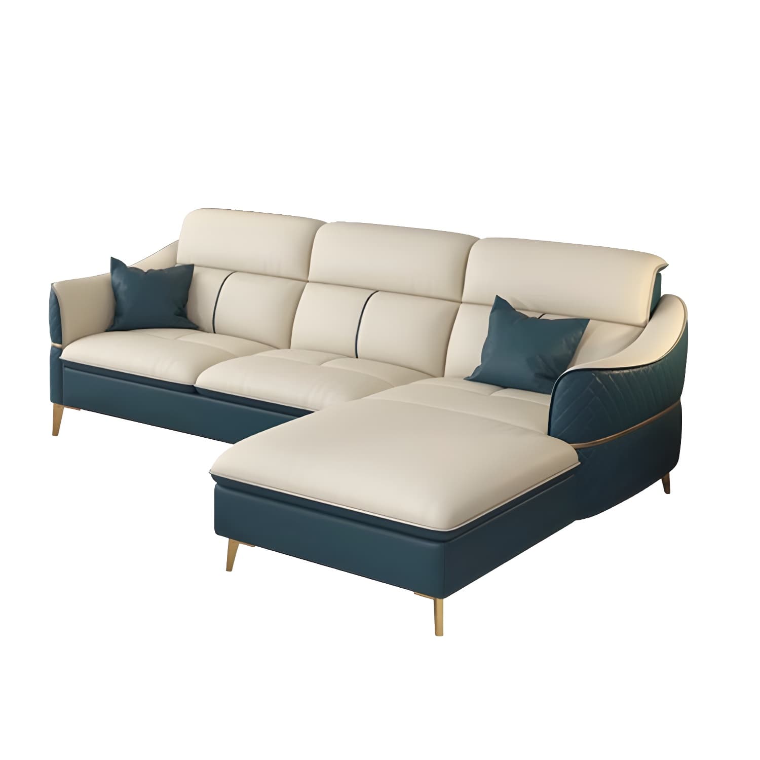 Modern Beige Leather Stationary Sectional Sofa with Cushion Back - image 9
