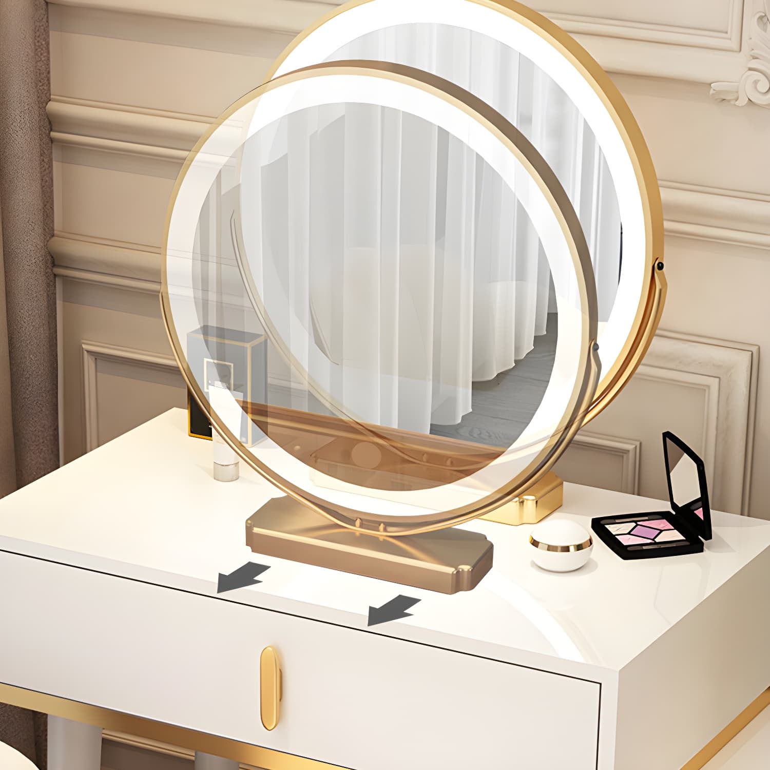 Contemporary Make-up Vanity with Wooden Top and Drawers for Bedroom - image 10