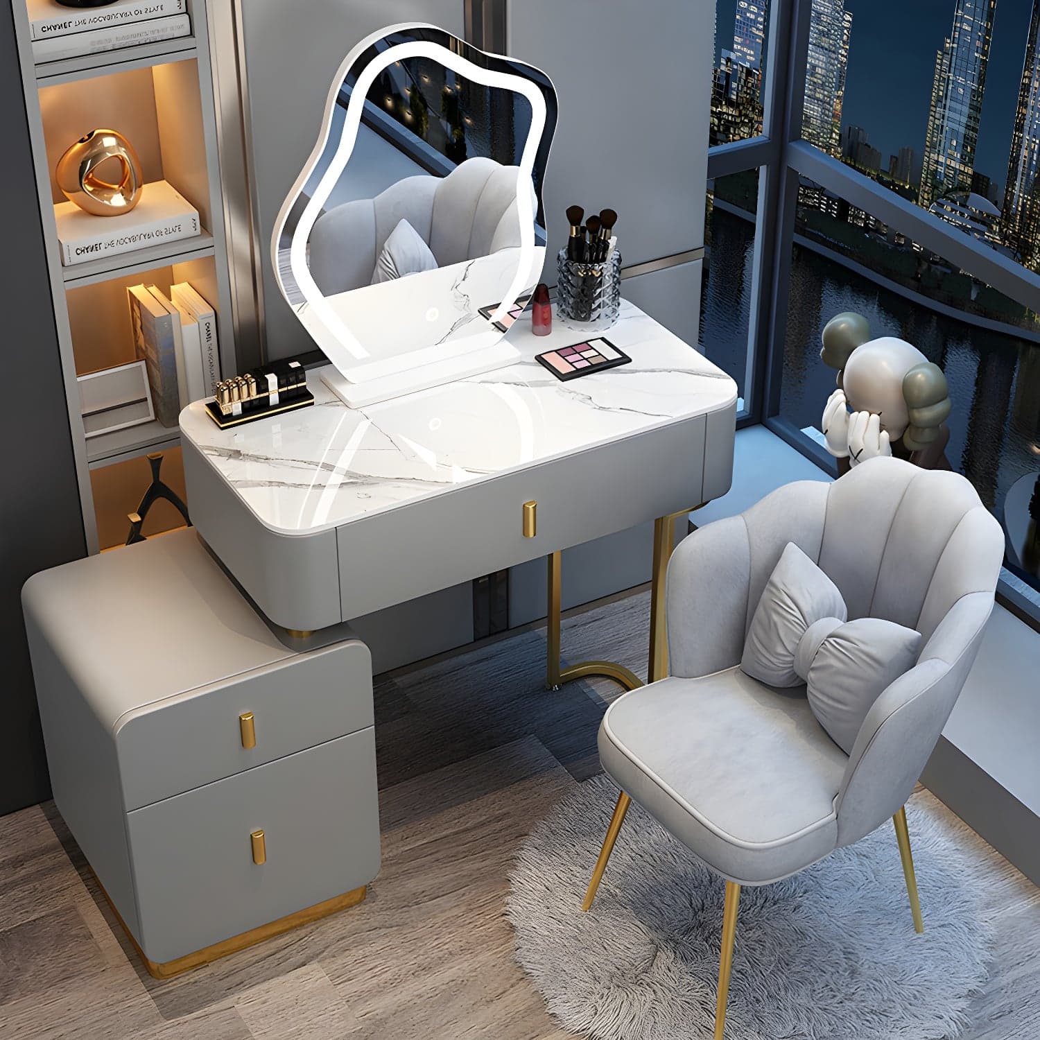 Glam Stone Makeup Counter Bedroom Vanity Dressing Table with Drawer - image 3