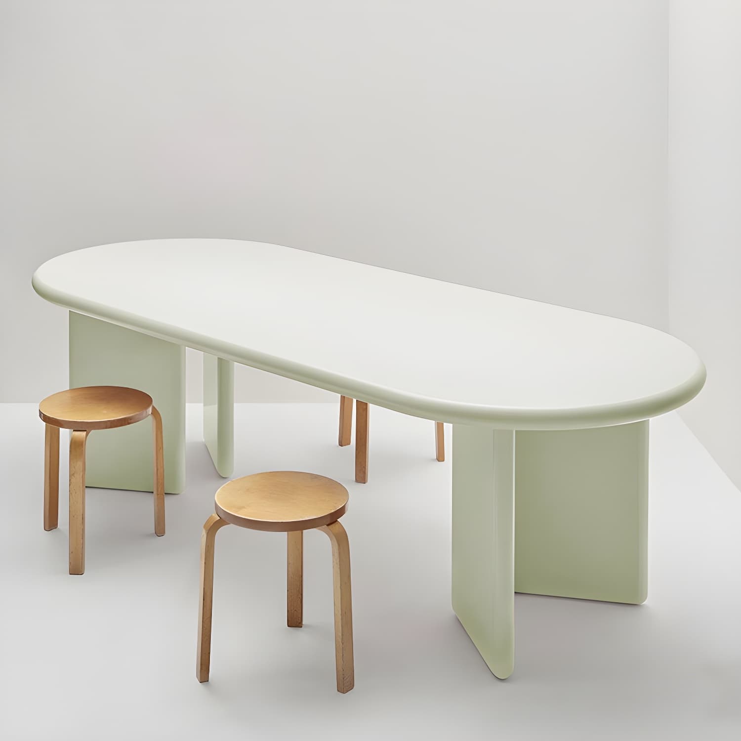 Modern Style Dining Table Oval Solid Wood Dining Table with Double Pedestal Base - image 6
