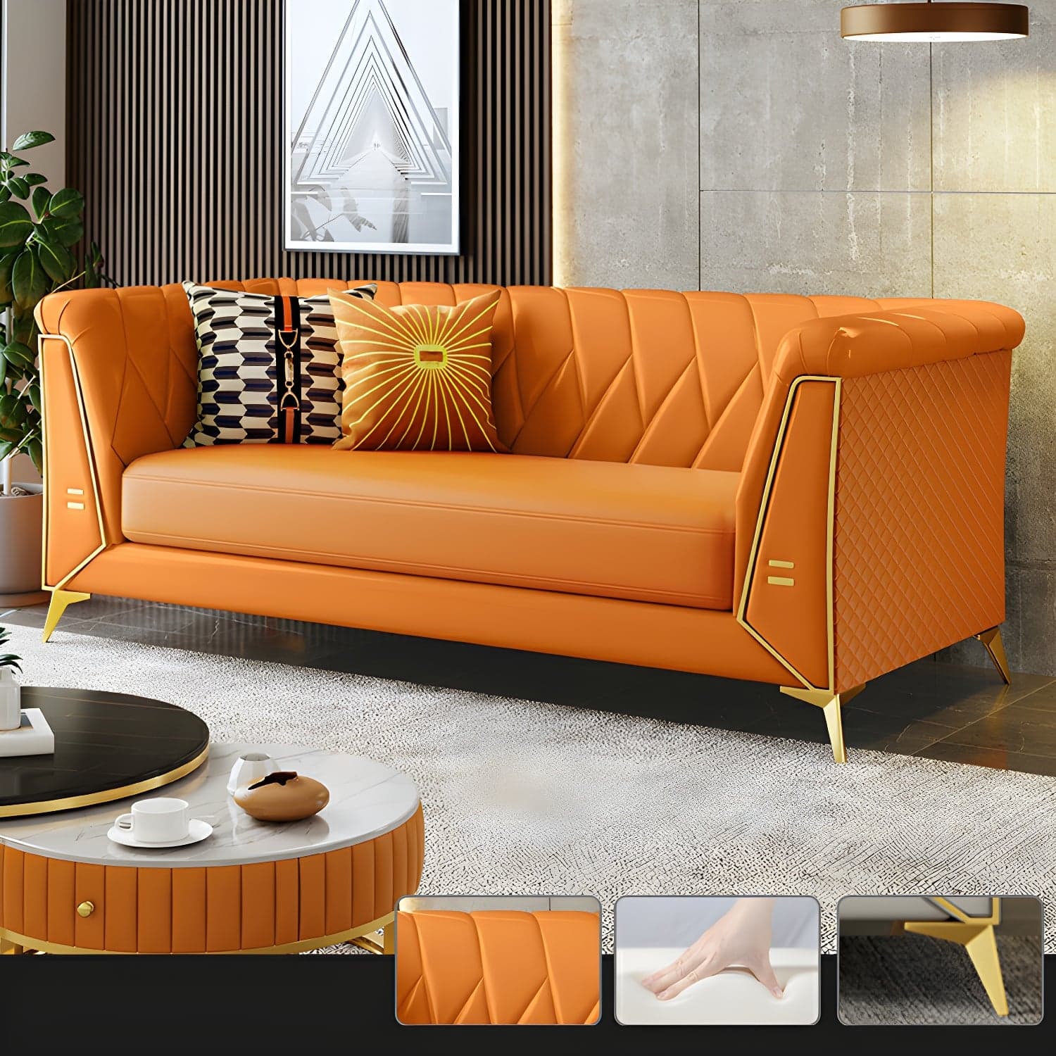 Glam Faux Leather Standard Sofa with Tuxedo Arms in Solid Color - image 8