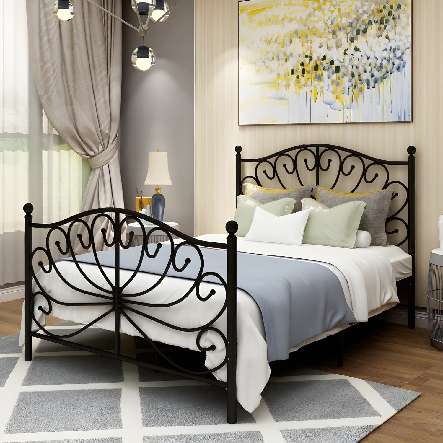 Four Poster Bed Glam Metal Bed, Camelback Open-Frame with Metal Legs - image 4