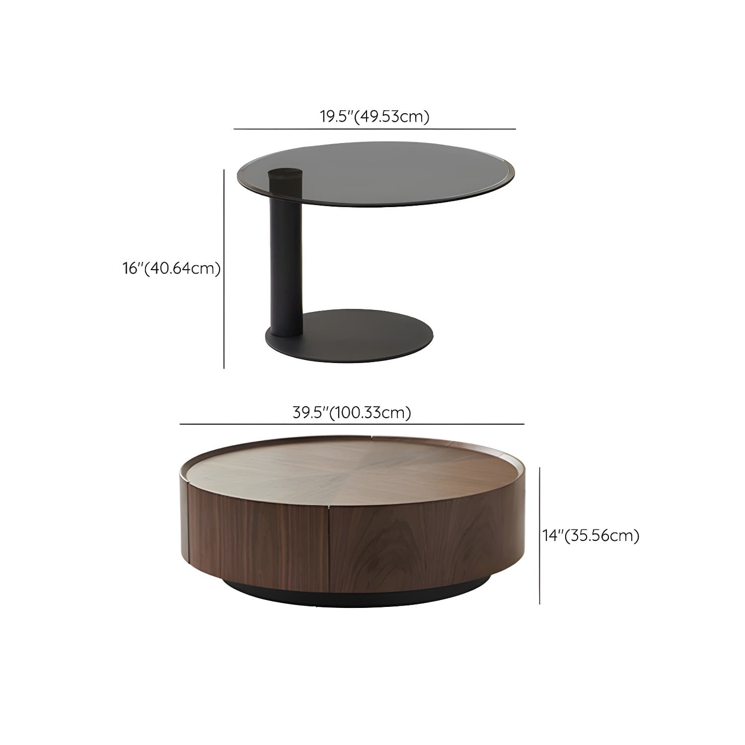 Round Wood Cocktail Table Set with 2 Drawers Modern Walnut Coffee Table - image 16