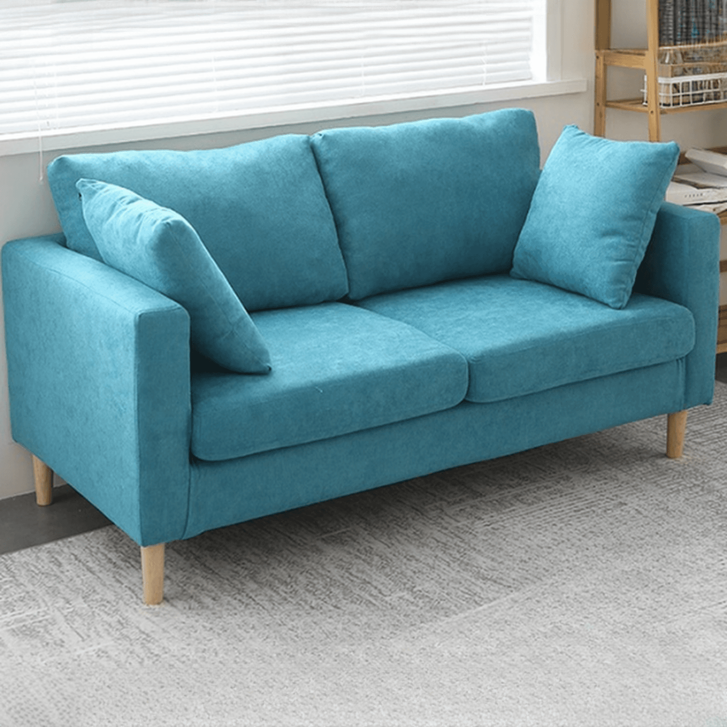 Cream/Dove Grey/Cerulean Loveseat with Slipcover, Wide Pillow Back, Receptacle and 2 Pillows - image 4