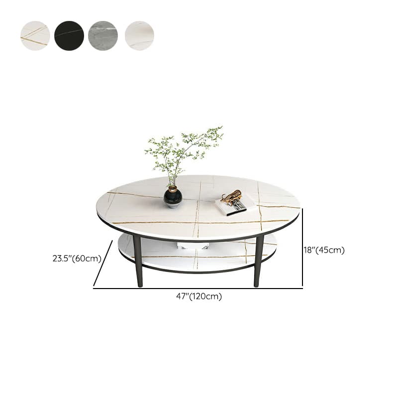 Glam Style Stone Top Oval Coffee Table with Both Shelf and Storage, Durable Iron Four Leg Base - image 11