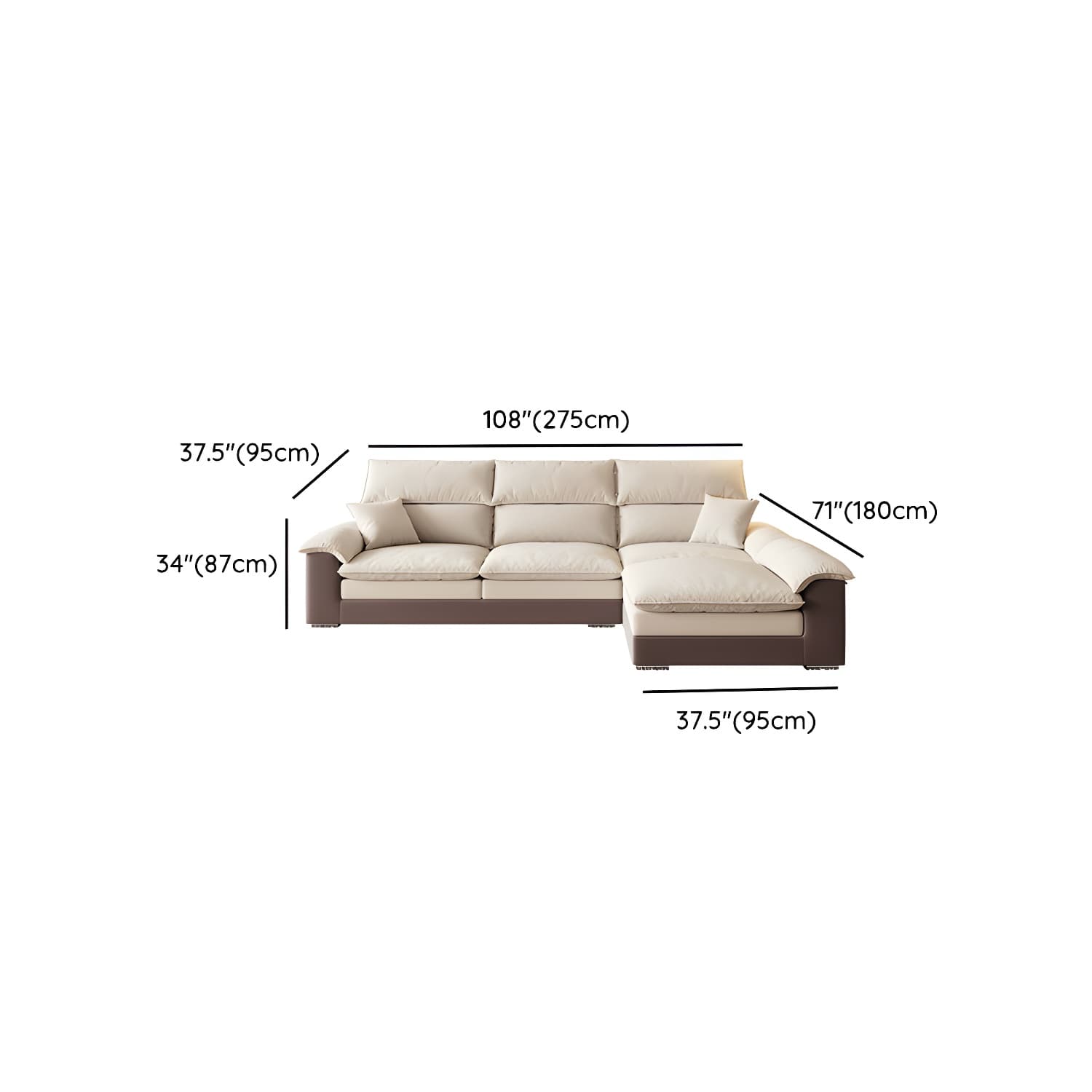 Beige ModernWood Sectional with Pillow Top Arm and Cushion Back - image 17