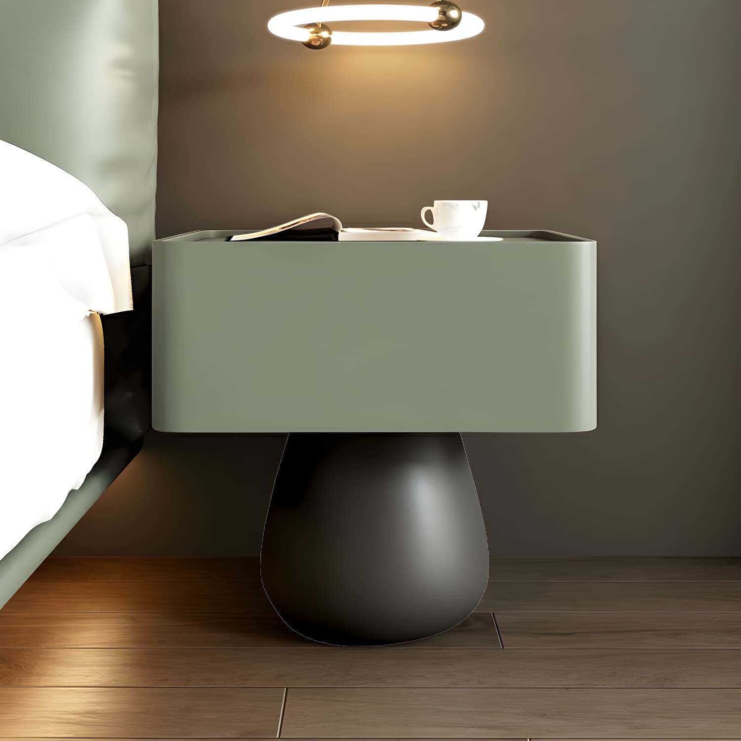 Modern Light Wood Drawer Nightstand with Faux Leather Countertop