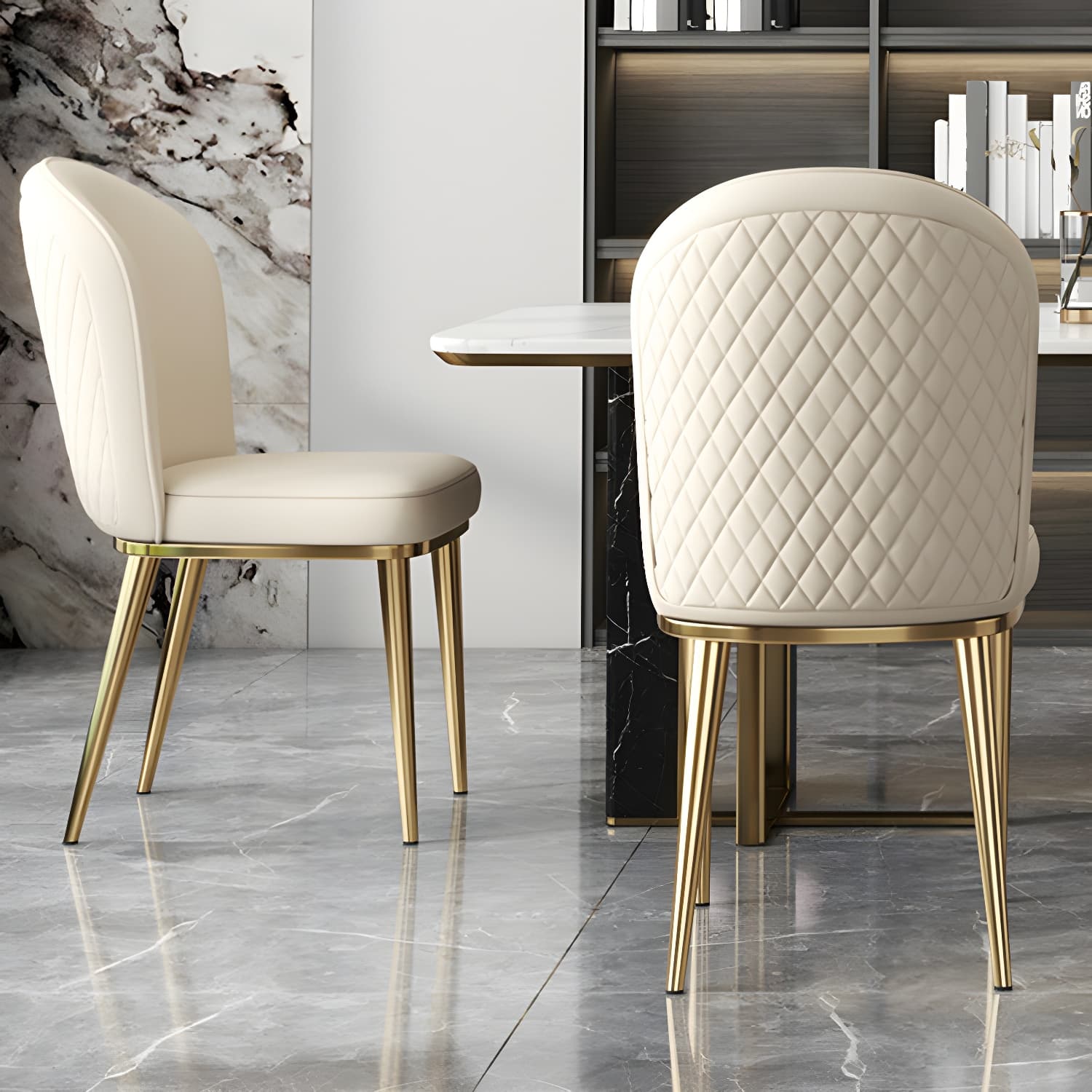 Gold Leg Glam Side Chair with Low Back and Upholstered Faux Leather in Polyurethane Material - image 24