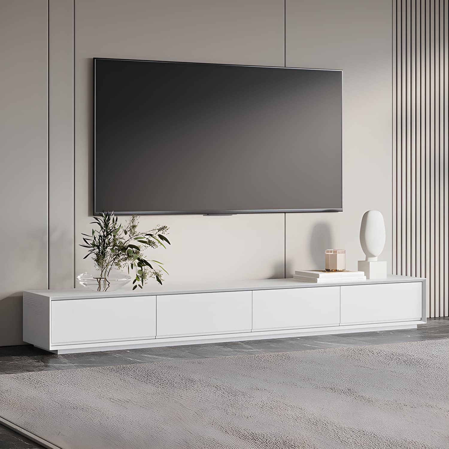 White Wood TV Stand Modernism TV Stand With Drawers for living Room - image 5