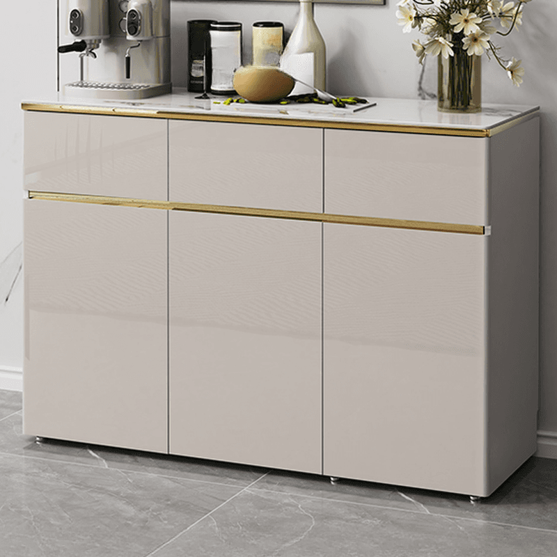Elegant Standalone Sideboard with 5 Drawers, 5 Doors, and Faux Marble Countertop