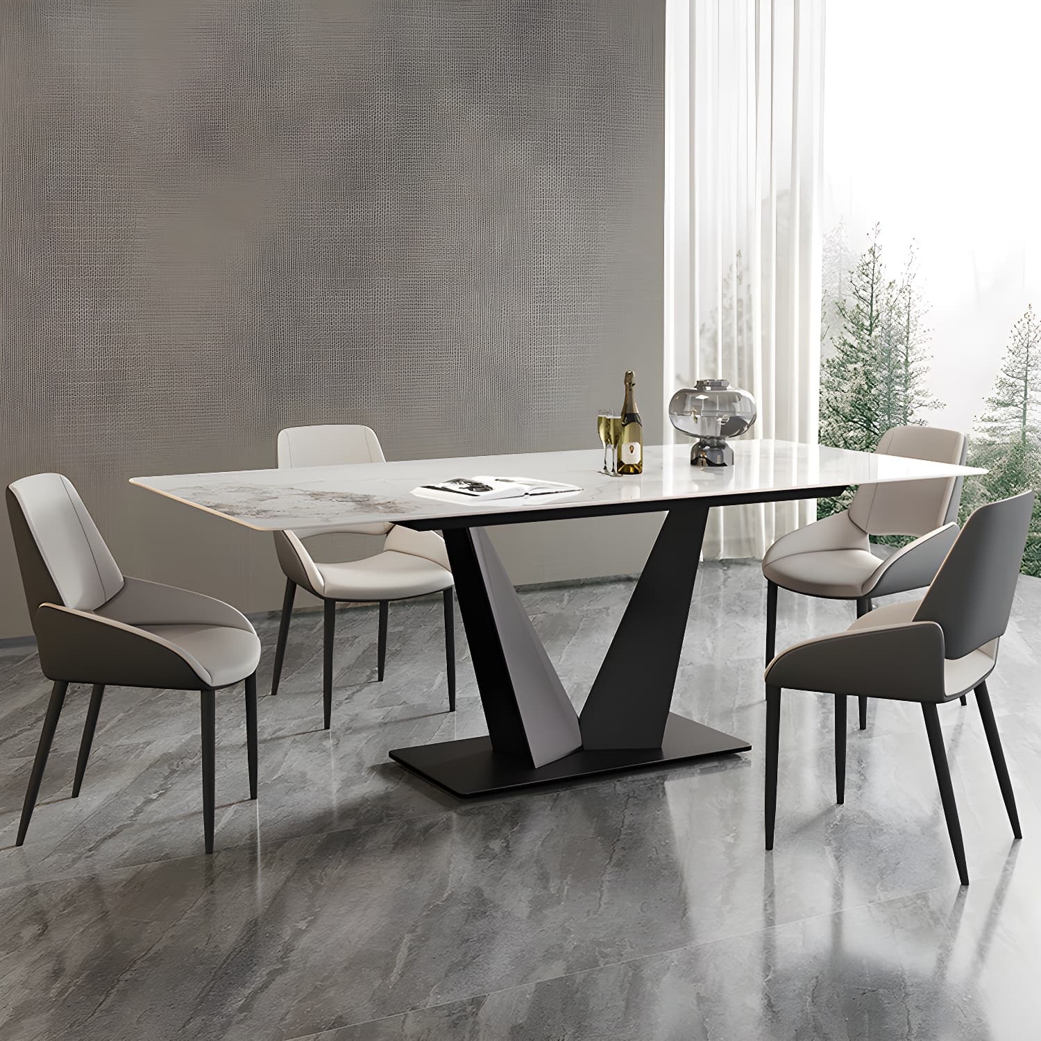 Modern Rectangle Sintered Stone Table Set 1/4/5/7 Pieces Dining Set