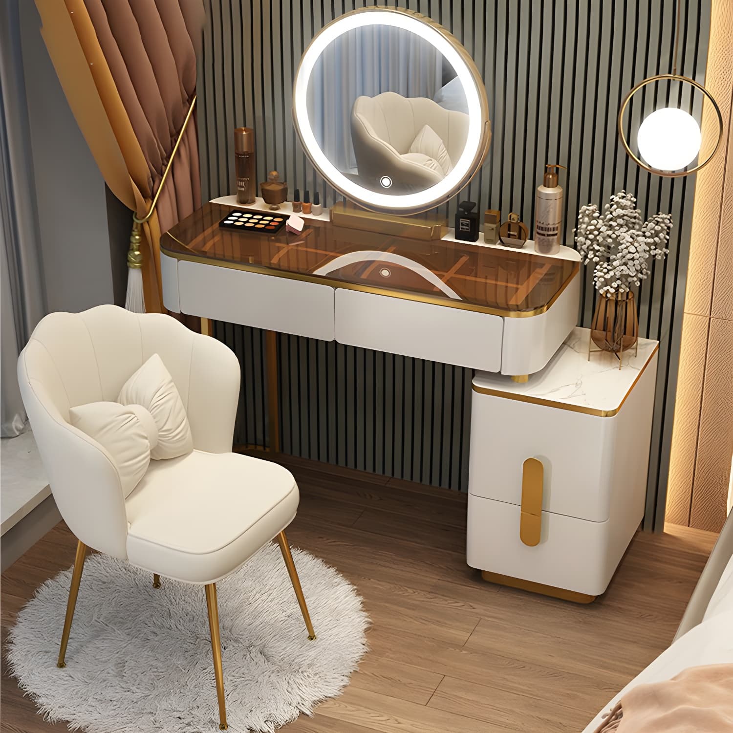 Lighted Mirror Make-up Vanity Luxurious Dressing Table Stool Set - image 11