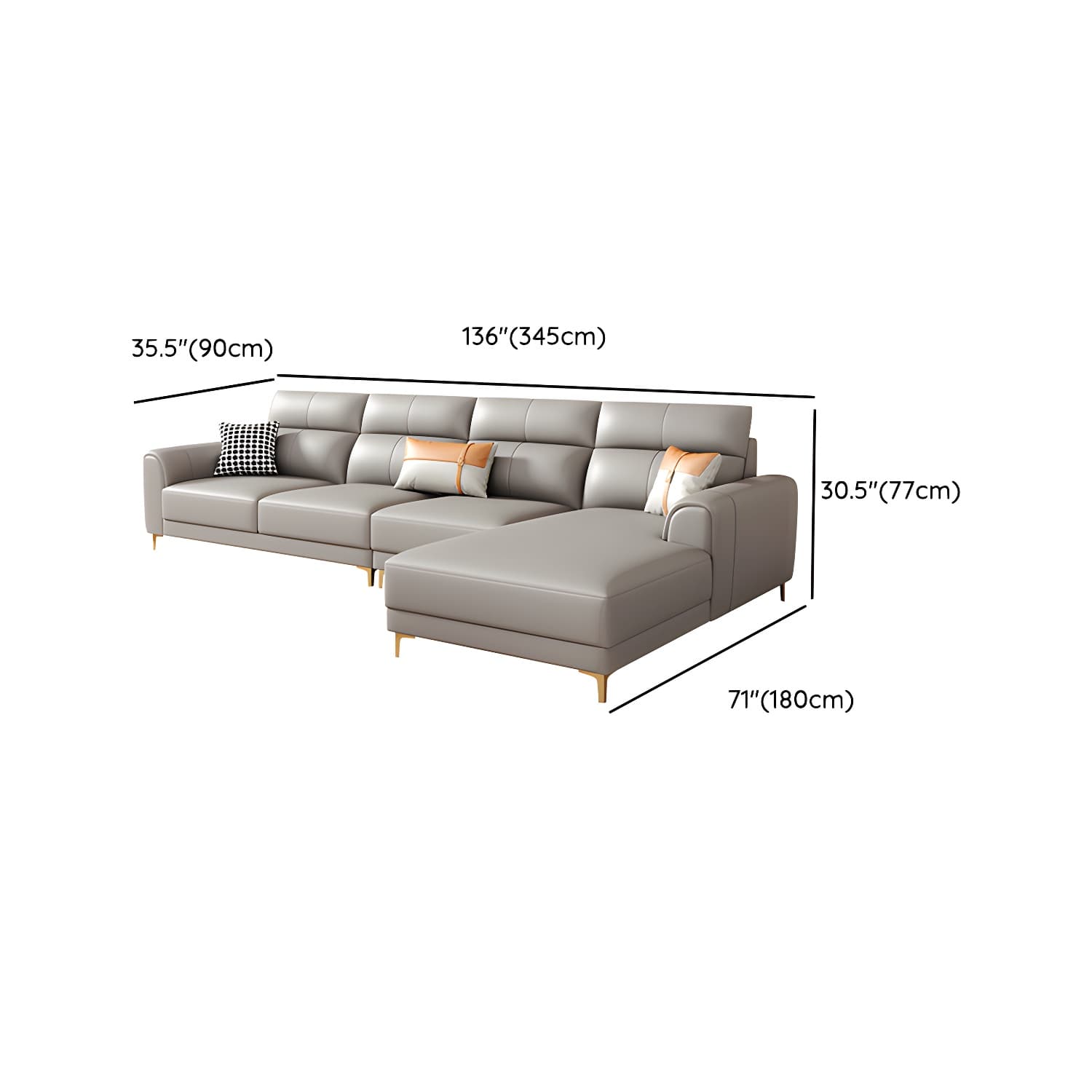 Modern Gray Faux Leather Sectional Sofa with Pillow Top Arms and Wood Frame - image 20