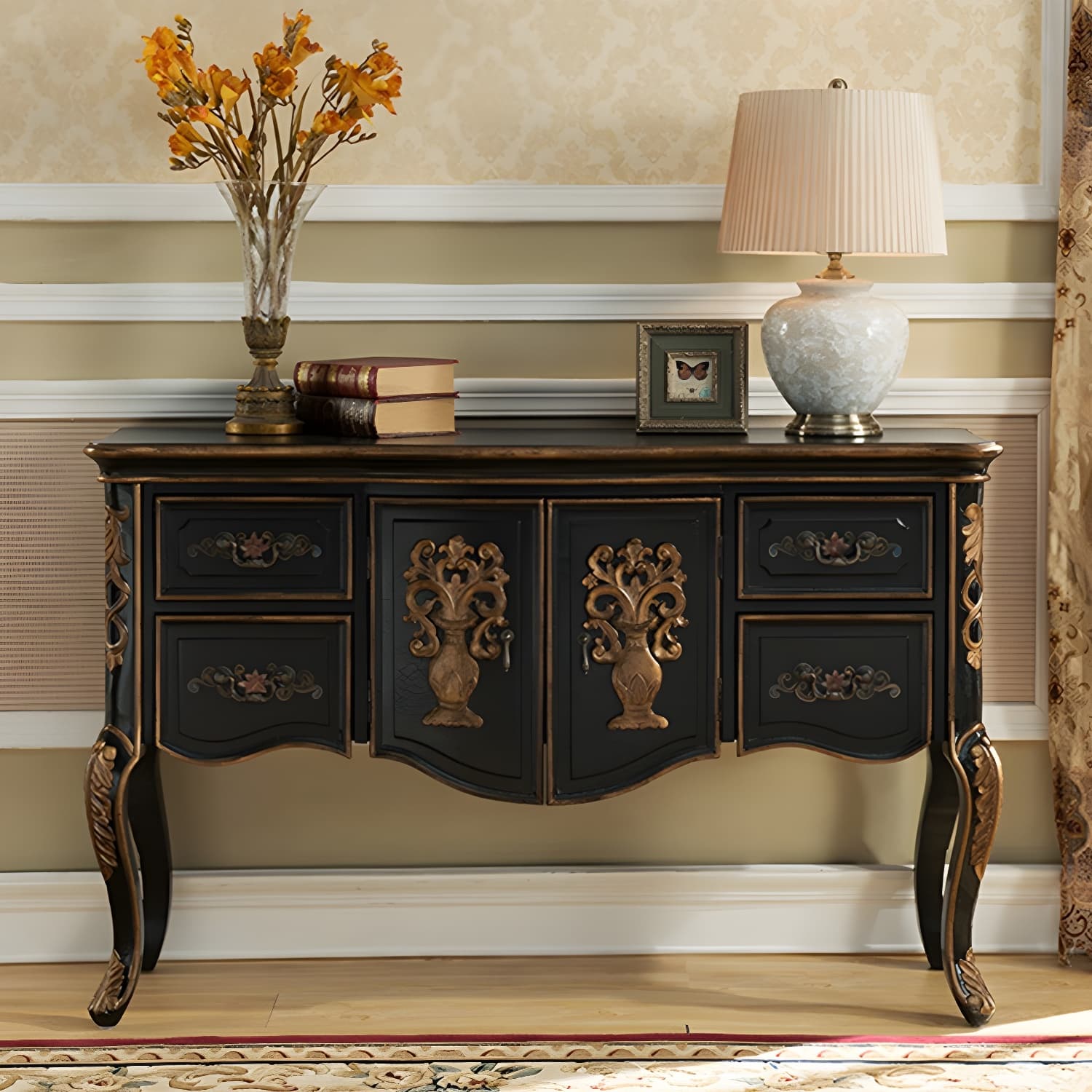 Solid Wood 35.4" Tall 2 - Door Accent Cabinet, Industrial Accent Cabinet with 4 Drawers