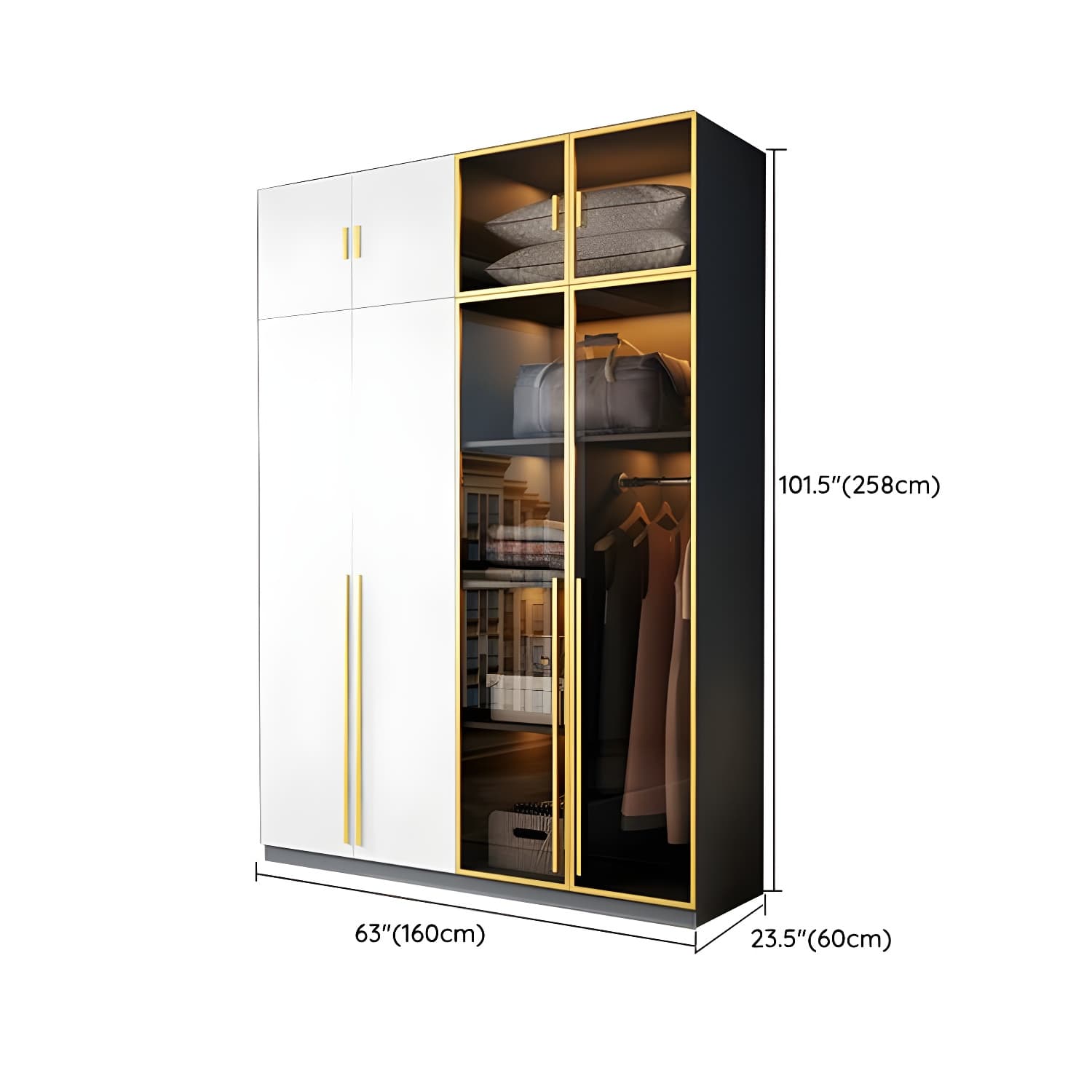 Contemporary Color Block Glass Doors Combination Armoire with Shelves Storage - image 20