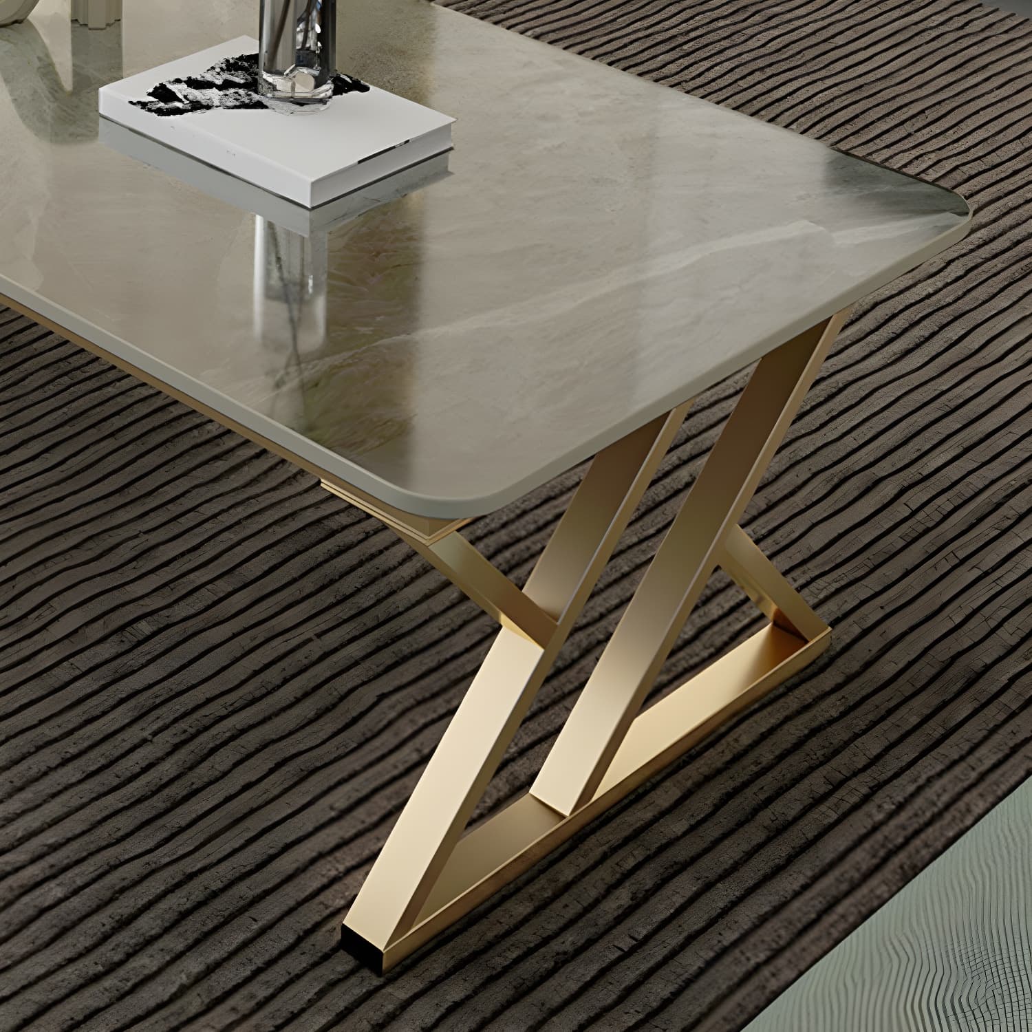 Rectangle Stone Top Coffee Table with Iron Sled Base Cocktail Table - image 6