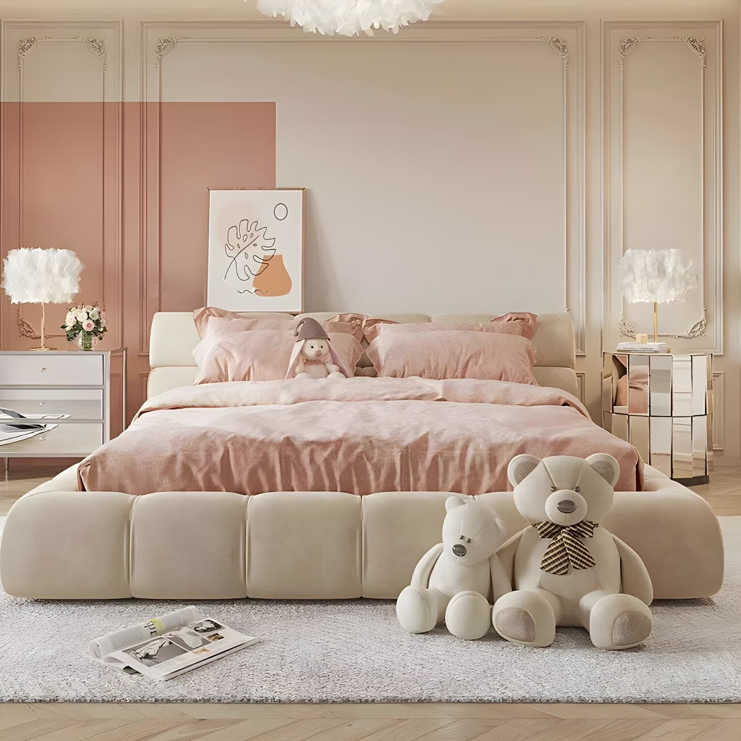 Contemporary Solid Color Rectangular Platform Bed Frame with Headboard