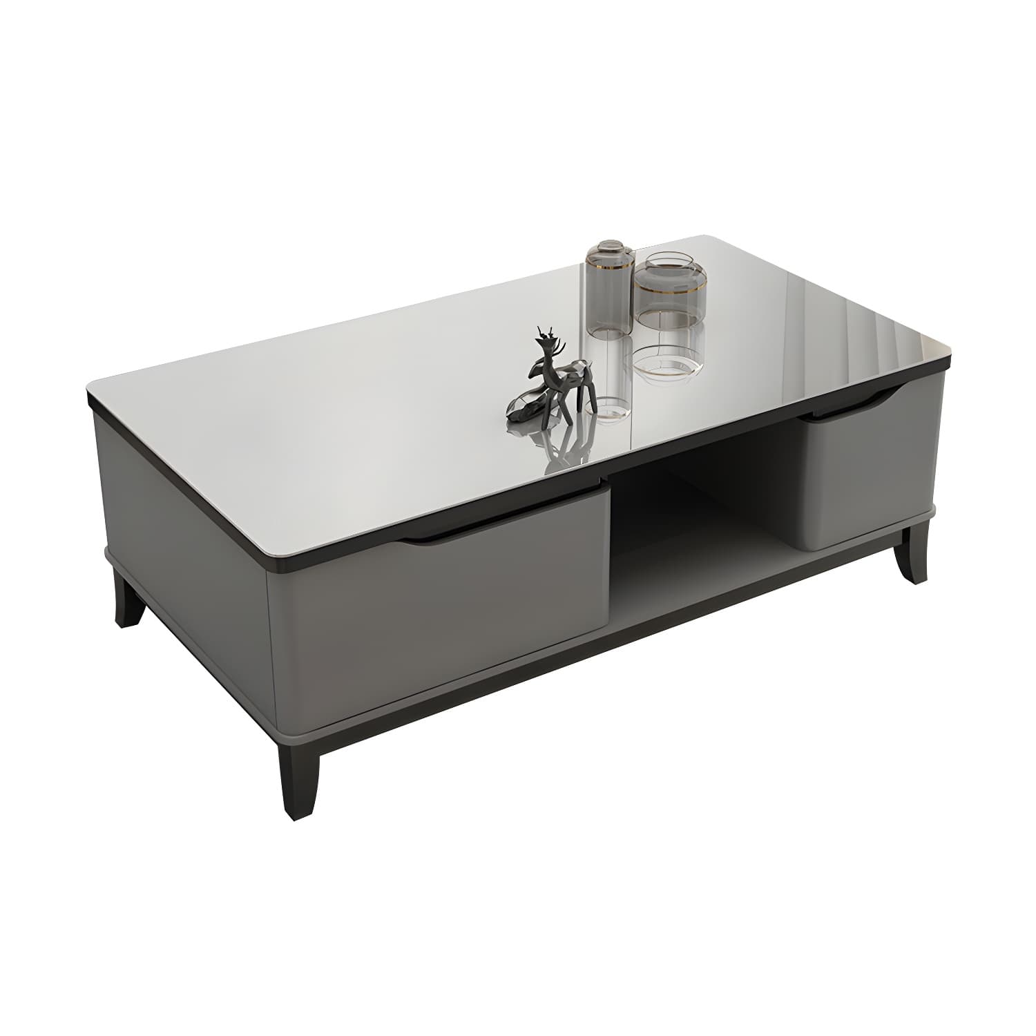 17.7 " Tall Contemporary Wood 4 Legs Glass/slate Rectangular Top Coffee Table with Drawers