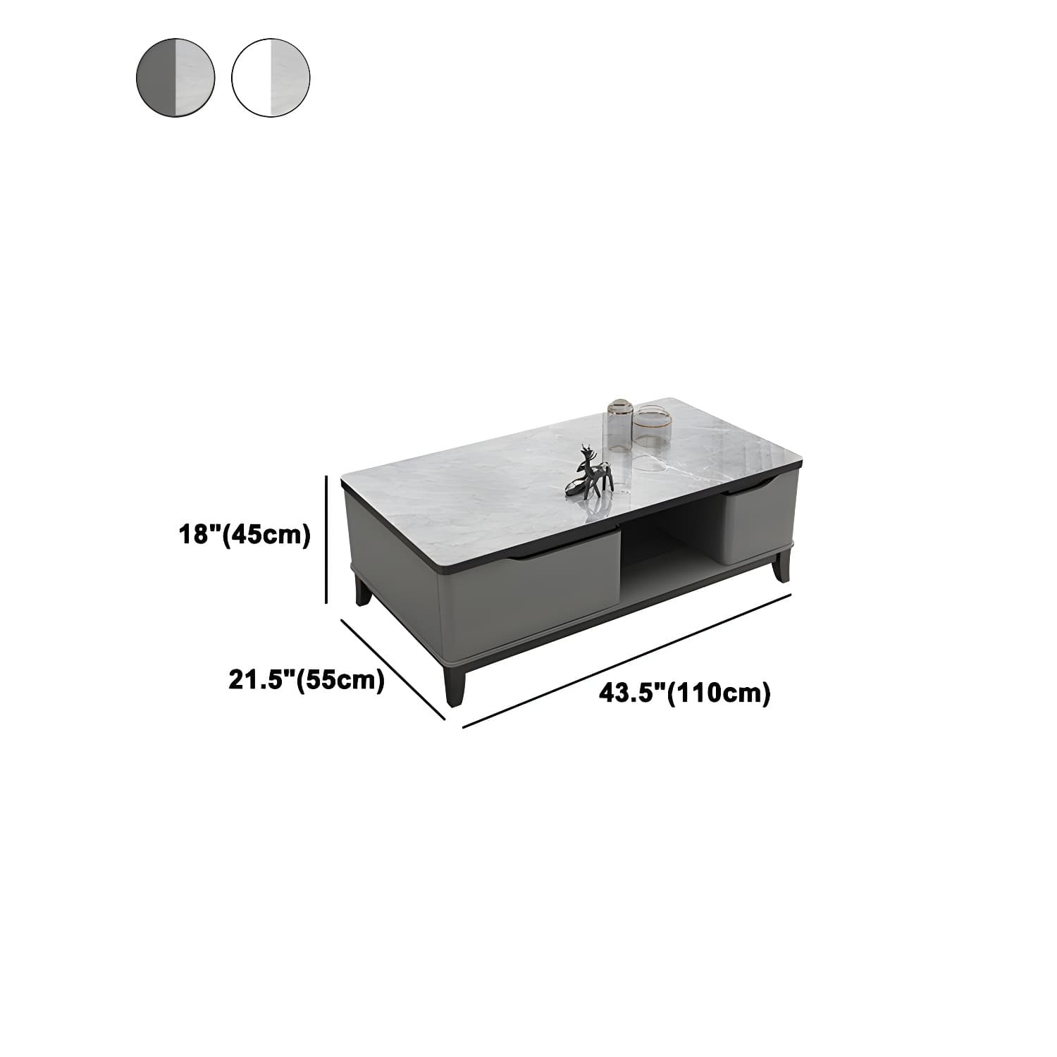 17.7 " Tall Contemporary Wood 4 Legs Glass/slate Rectangular Top Coffee Table with Drawers - image 16