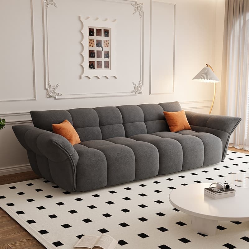 Modern Solid Color Tear Resistant Sofa Couch in Grey/Carnation/Olive Green with Seating Capacity of 5/4-seater/3-seater and 2 Pillows