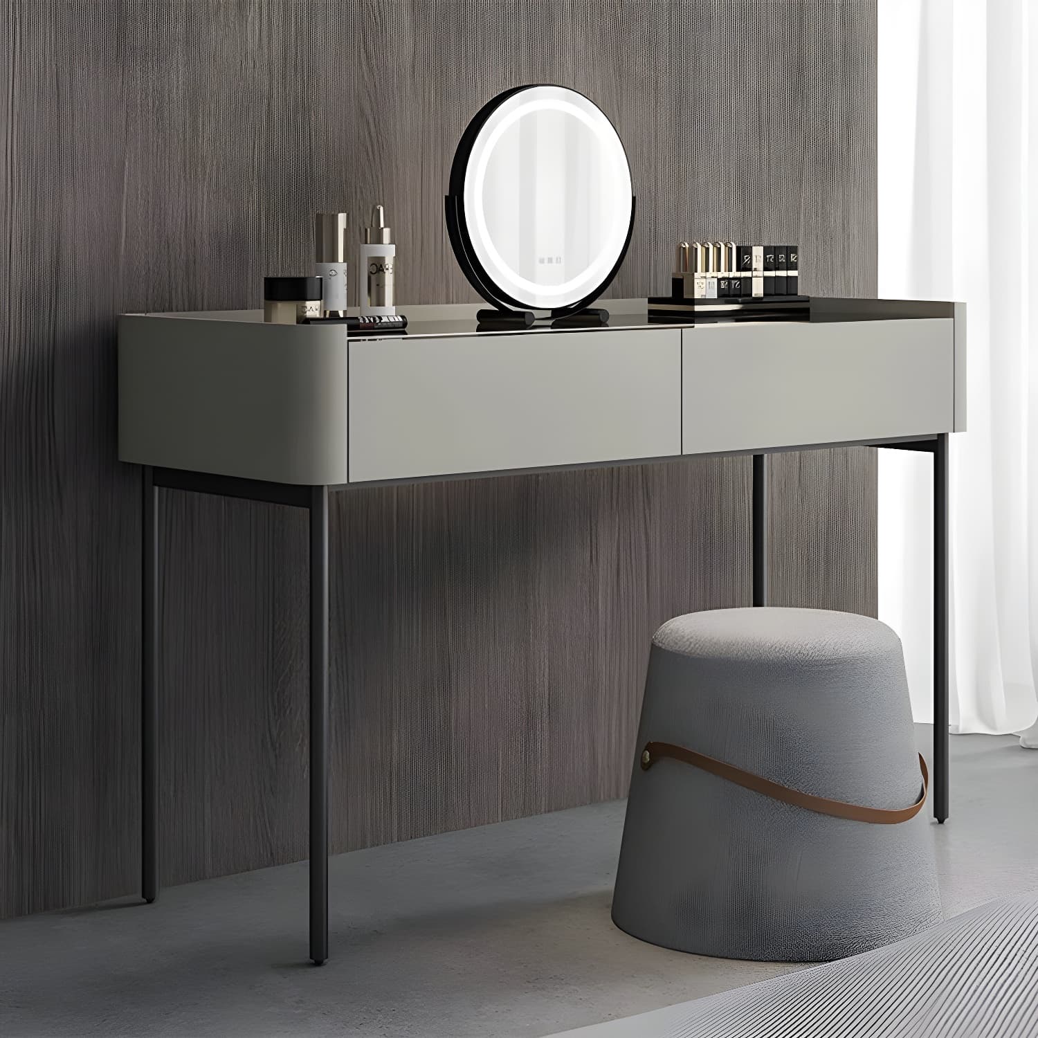 Modern Wooden Makeup Vanity with Glass Table Top & Drawers & Jewelry Storage - image 9