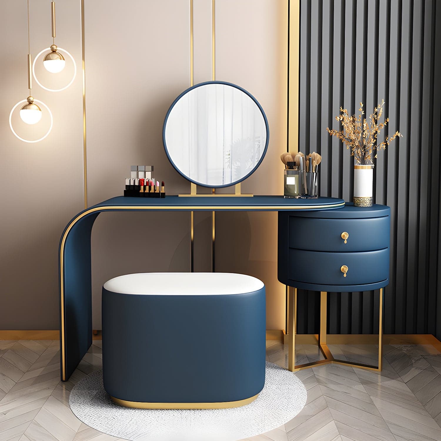 Genuine Leather Makeup Dressing Table with Mirror and Stool Set - image 3