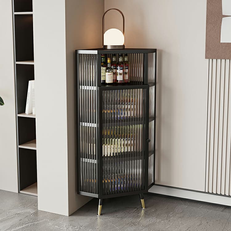 Gold Corner Accent Cabinet with Glass Doors and Metal Shelving - image 5