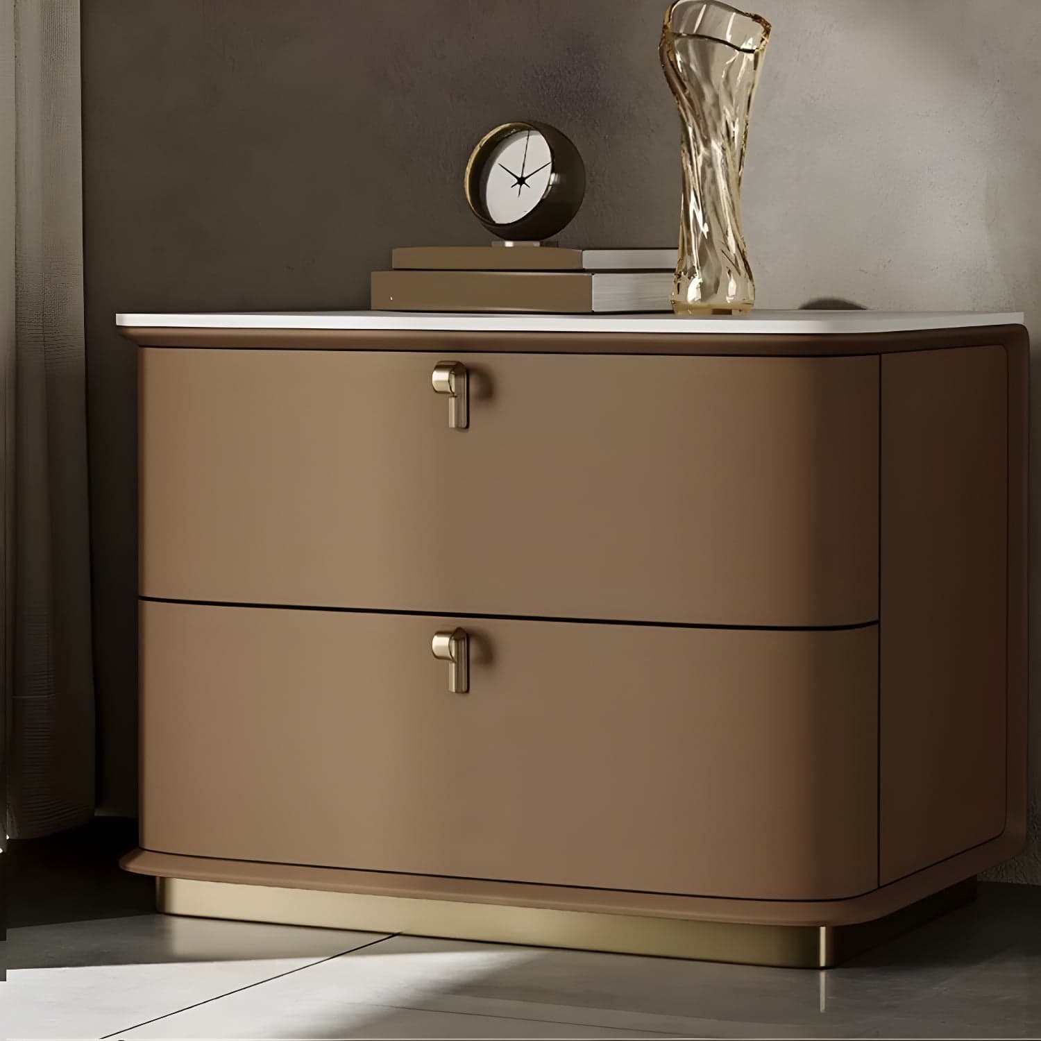 Modern Faux Leather Drawer Storage Nightstand with Stone Table Top - image 3