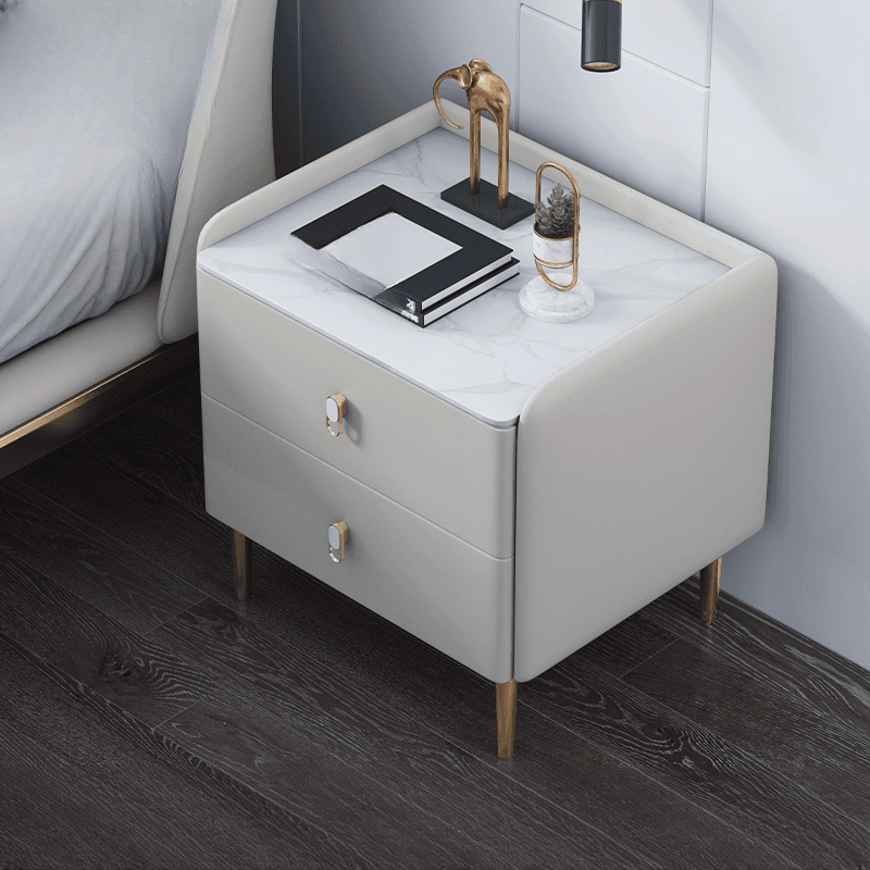 Contemporary Nightstand with 2 Drawers, Pu Leather Countertop, and Leg Support - image 9
