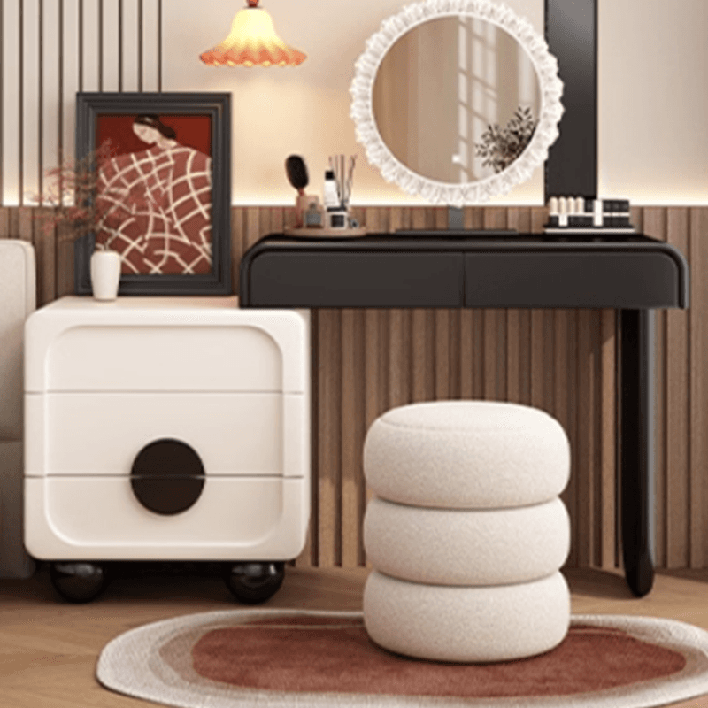 Large/Standard Vanity Set in White with 5 Drawers, Mirror Lights, Seat, Lighting, and Scalable Design