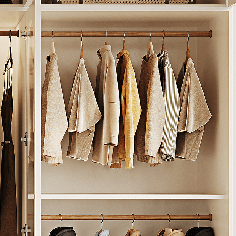 Chalk Composite Wood Cabinet Armoire with Soft Close Drawer, Specular Mirror, Soft Close Door, Interior Shelves, and Clothing Rod - image 7