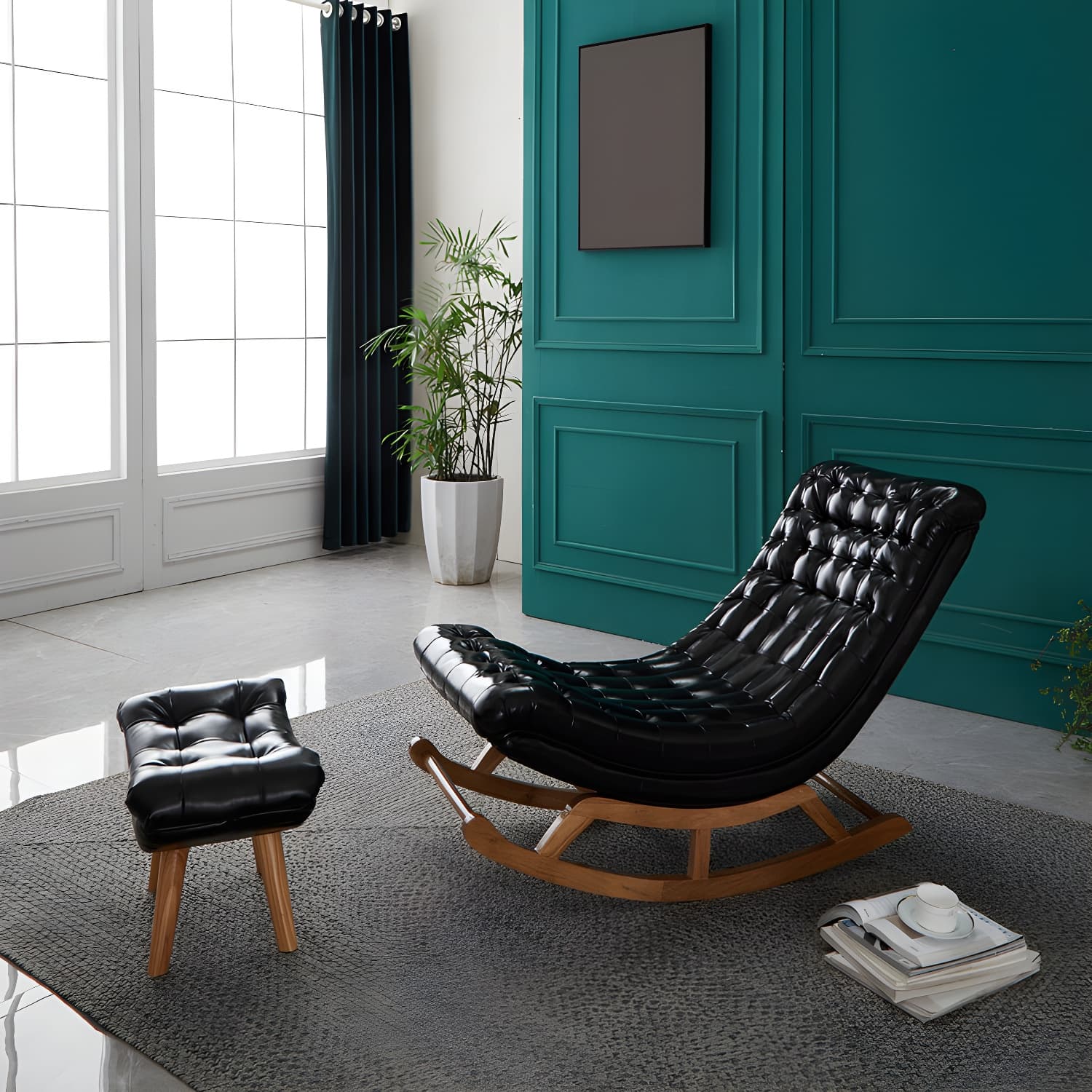 Indoor Leisure Chaise Chair Modern Wooden Upholstered Rocking Chair
