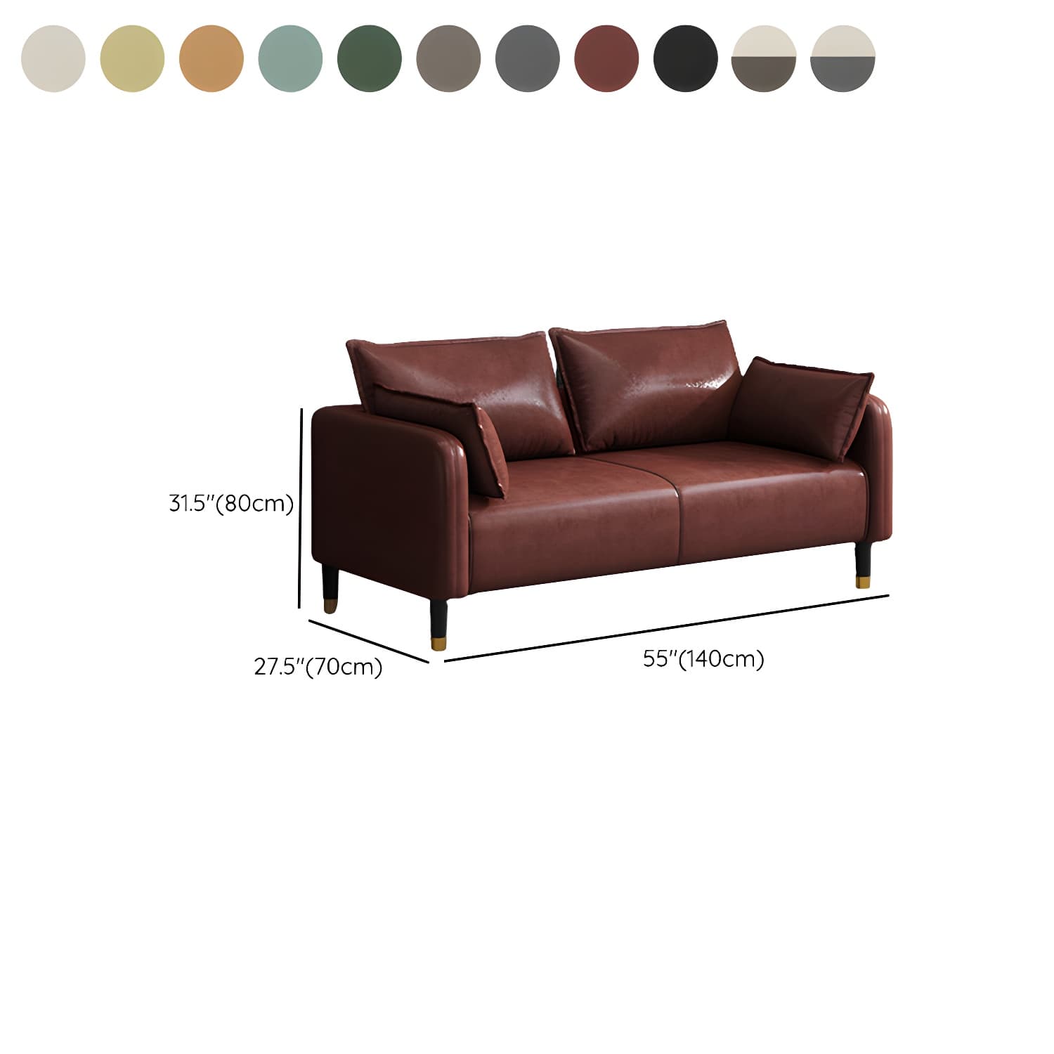 Modern 2-seat Sofa Faux Leather Tuxedo Arm Sofa with 2 Pillows - image 21