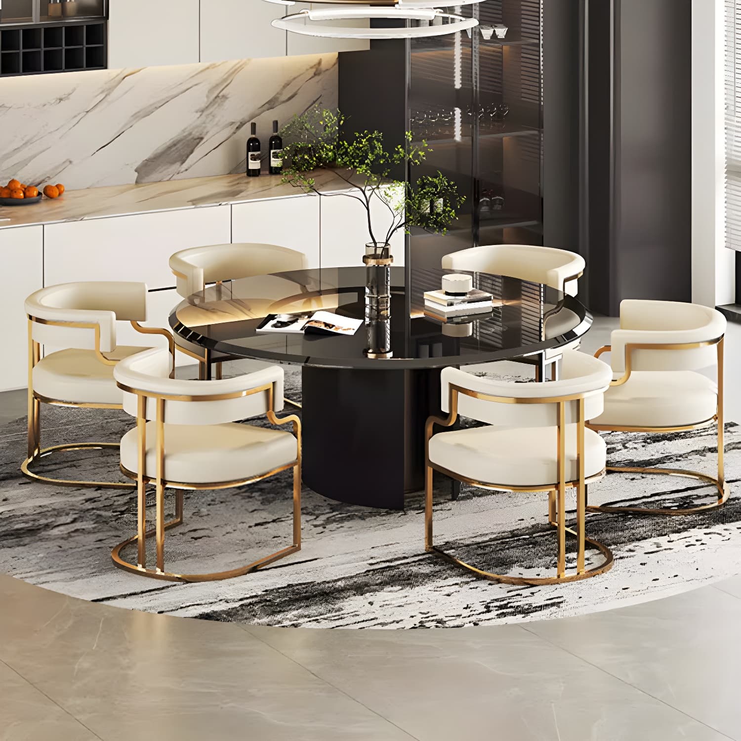 Upholstered Low-Back Arm Chair with Faux Leather and Brass/Gold Legs in Glam Style - image 12