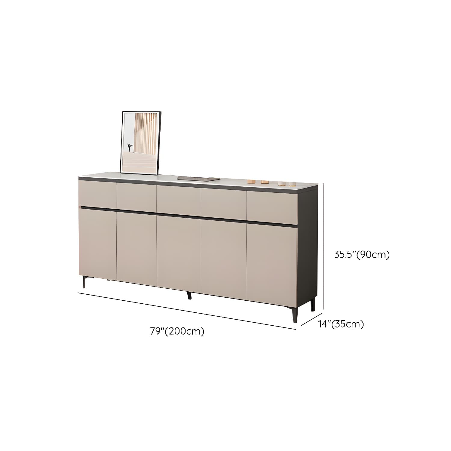 Wooden Modern Stone Countertop Buffet Sideboard with Drawers for Living Room - image 19