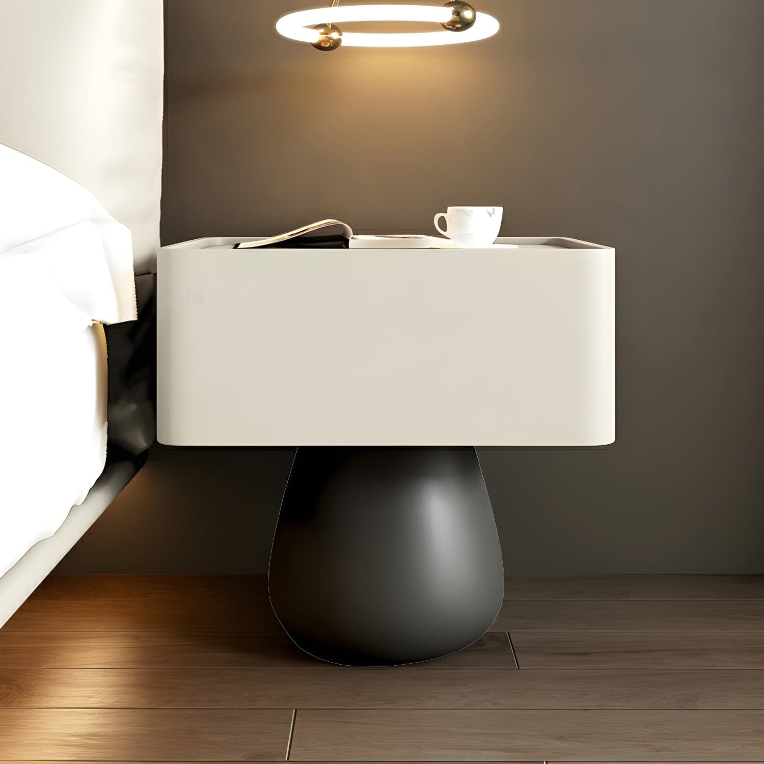 Modern Light Wood Drawer Nightstand with Faux Leather Countertop - image 7