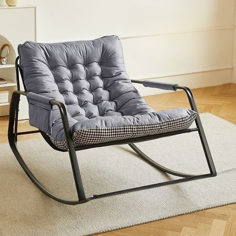 Chic Upholstered Indoor Rocking Chair with Modern Black Metal Legs