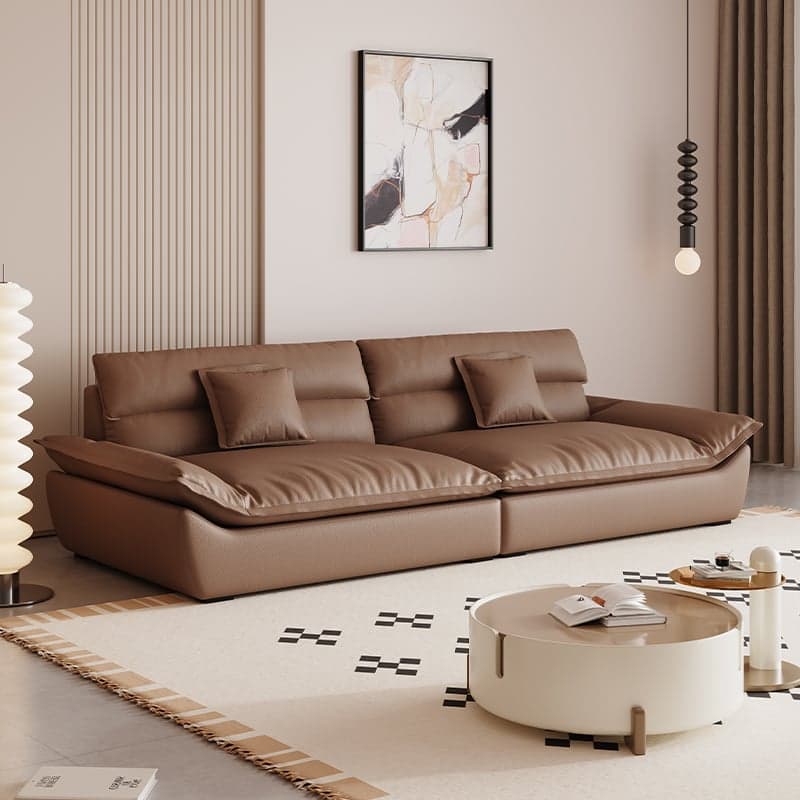 Modern Solid Color Scratch-defiant Standard Sofa in Light Gray/Taupe/Citrus Color, 3-seater with 2 Pillows - image 3